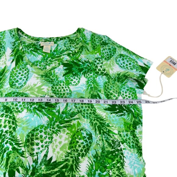 Caribbean Joe Womens 2X Green Leaf Print Top Shirt Cotton/Spandex Short Sleeve - Picture 3 of 12